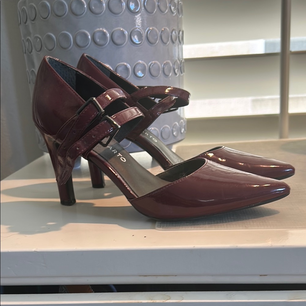 Franco Sarto Red Heels with Pointed Toe and Straps